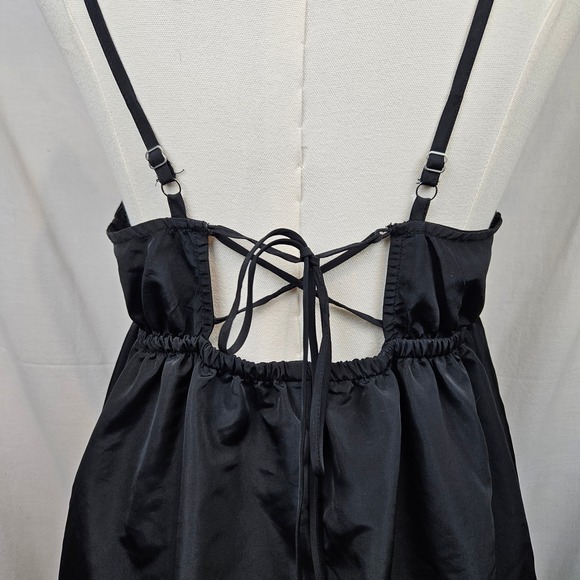 Wild Fable Black Ruffle Strap Plunge Neck Bubble Hem‎ Mini Dress M Fairy Boho - Picture 5 of 7